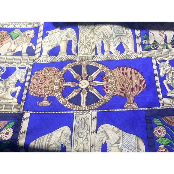 Hermes Paris Scarf Torana Square Silk Elephant Lion Horse Buddha Temple VTG - Picture 14 of 14